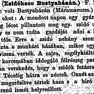 „Zsidóhecc Bustyaházán.” (Forrás: Budapesti Hírlap, 1883. 09. 19., 5. o.)
